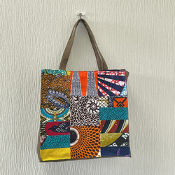 アフリカ布　パッチワーク✖️デニム　ショッピングバッグ 5枚目の画像