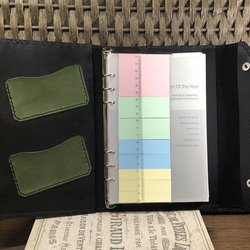 【プロ向け】国産ブランド『栃木レザー』使用　グリーン　A5　手縫い　システム手帳　緑　送料無料 2枚目の画像