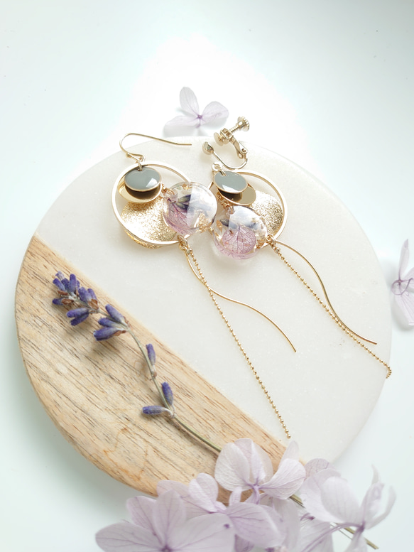 Flower Moon Lavender Purple 薰衣草&amp;繡球花【耳環·零件可更換】 第6張的照片