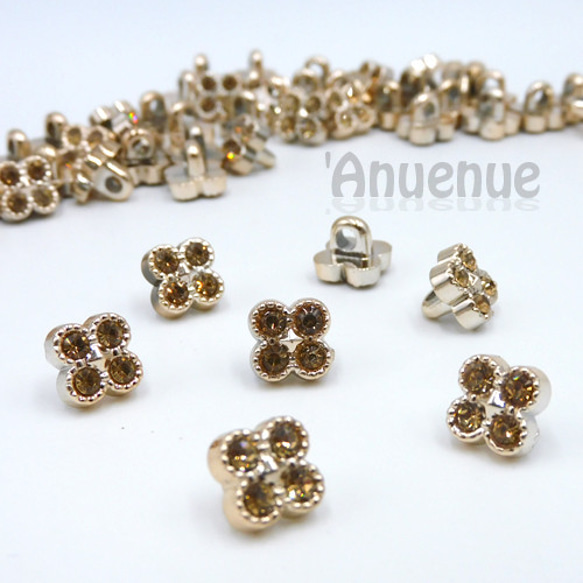 Rhinestone ミニシャンクボタン ９mm【 Clover / Beige×Gold 】10個 1枚目の画像