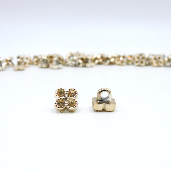 Rhinestone ミニシャンクボタン ９mm【 Clover / Beige×Gold 】10個 3枚目の画像