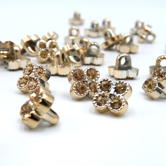 Rhinestone ミニシャンクボタン ９mm【 Clover / Beige×Gold 】10個 2枚目の画像