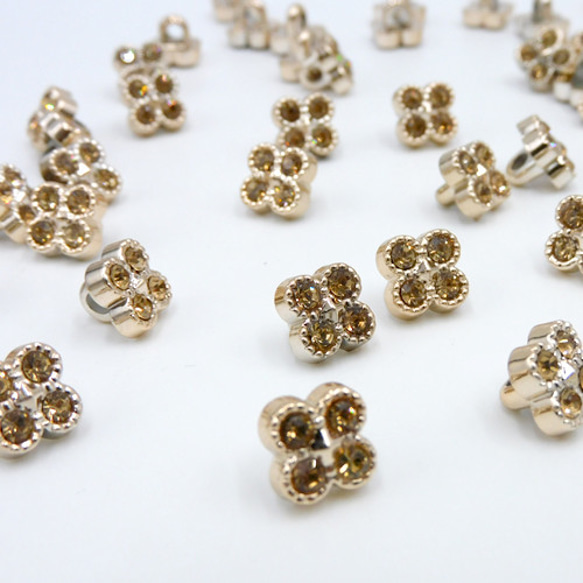 Rhinestone ミニシャンクボタン ９mm【 Clover / Beige×Gold 】10個 4枚目の画像