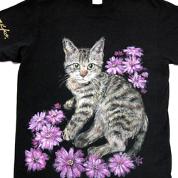 ペット　似顔絵 猫 Tシャツ　お好きなポーズ・写真で♪　リアル描写　綿　名入れ　プレゼント 2枚目の画像