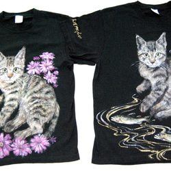 ペット　似顔絵 猫 Tシャツ　お好きなポーズ・写真で♪　リアル描写　綿　名入れ　プレゼント 7枚目の画像