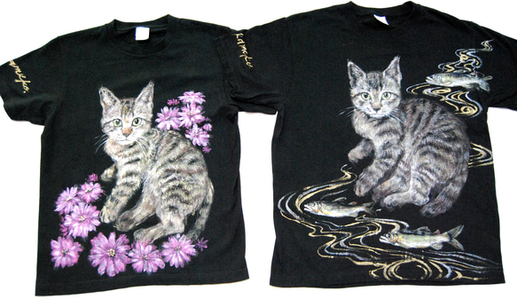 ペット　似顔絵 猫 Tシャツ　お好きなポーズ・写真で♪　リアル描写　綿　名入れ　プレゼント 7枚目の画像