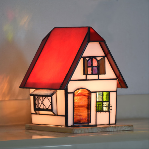 ステンドグラス ランプ ハウス3 室内用 卓上灯 テーブルランプ 間接