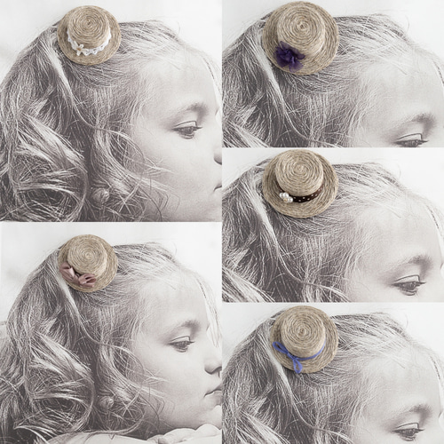 手編みのミニ麦わら帽子 ベビーヘアクリップ パッチンピン