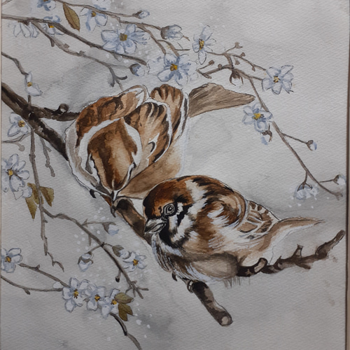 水彩画 すずめ 絵画 makochin 通販 14430983｜Creema(クリーマ)