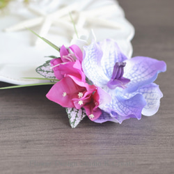 青紫の蘭とブーゲンビリアのヘアクリップ　髪飾り　浴衣髪飾り　ヘアクリップ　プ　浴衣髪飾り　ダンス　フラダンス　パープル　 7枚目の画像