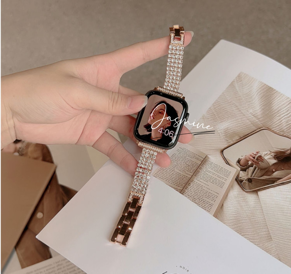 Apple Watch キラキラ　ストーンベルト ローズゴールド　全サイズあり 4枚目の画像