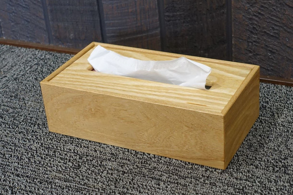 ティッシュケース　木製　高級木材のタモ材の板目　ティッシュボックス　おしゃれ　 3枚目の画像