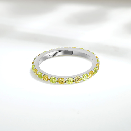 2㎜幅パライバトルマリン色、イエローダイヤ色エタニティリング R0905  