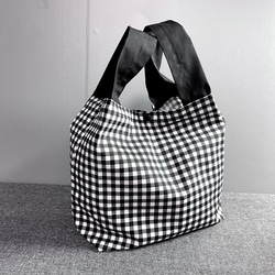 受注製作*  エコバッグ　ミニサイズ　simple eco bag*  ホワイト×black  check *.• 5枚目の画像