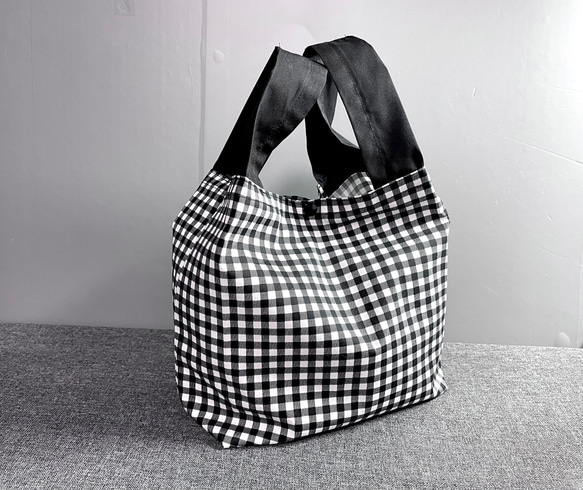 受注製作*  エコバッグ　ミニサイズ　simple eco bag*  ホワイト×black  check *.• 5枚目の画像