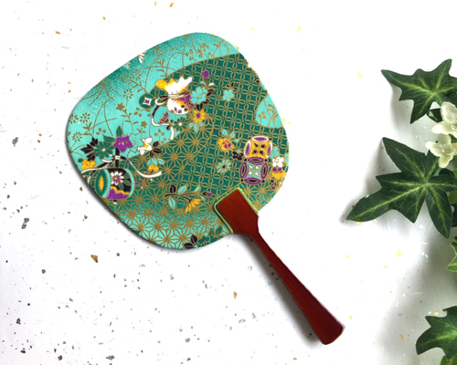 和風ギフト 和柄 京友禅和紙豆うちわ「緑小槌」 ブライダル プチギフト