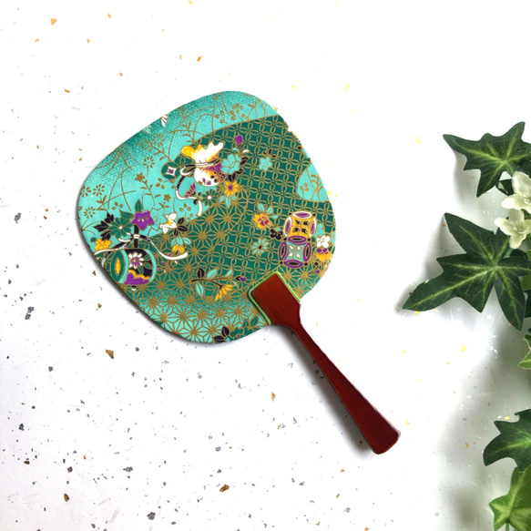 和風ギフト 和柄 京友禅和紙豆うちわ「緑小槌」 ブライダル プチギフト