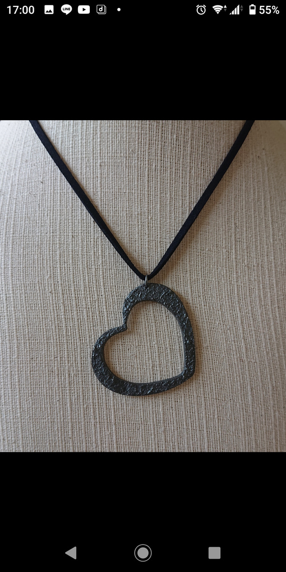 "Concrete"  silver  long necklace   ( ハート燻し ) 4枚目の画像