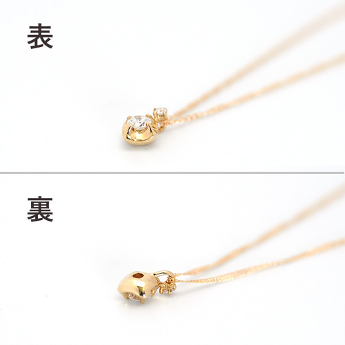 ネックレス ダイヤモンド 0.11ct 2粒 スクエア K18 YG 40cm レディース 