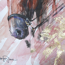 Dressage Horse,栄光への道２０２２　(水彩画用紙、21cm×２９ｃｍ、Ａ４サイズ、墨、水彩、金箔） 3枚目の画像