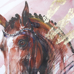 Dressage Horse,栄光への道２０２２　(水彩画用紙、21cm×２９ｃｍ、Ａ４サイズ、墨、水彩、金箔） 2枚目の画像