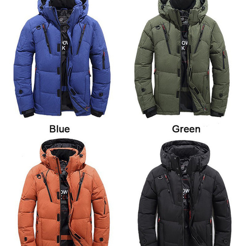 L オレンジ ダウンジャケット メンズ 無地 ボリュームネック フード