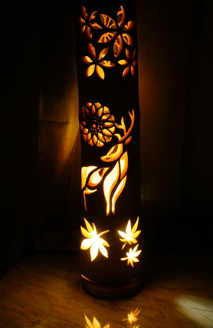 竹灯り・竹あかり・竹灯籠・竹灯篭・竹ランプ   両面彫り～～ 癒しの灯り★古都★～～