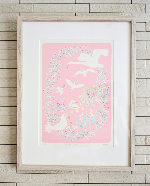 版画 Sweet Pink Spring（シルクスクリーンプリント） 1枚目の画像