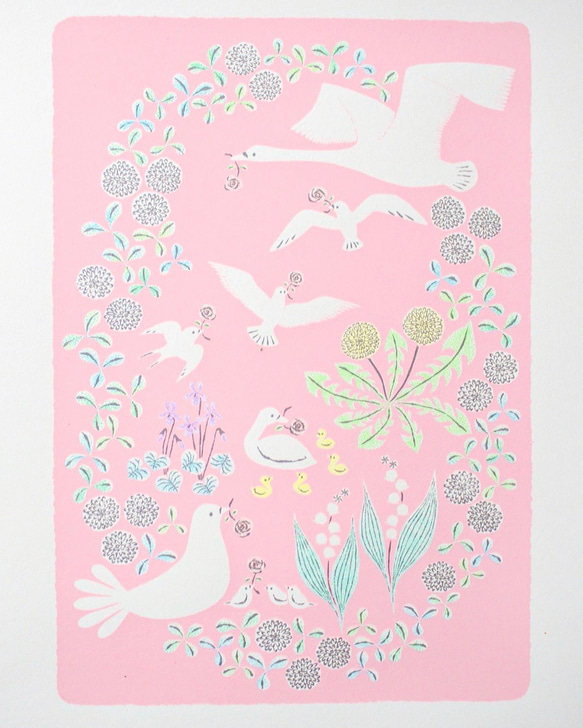 版画 Sweet Pink Spring（シルクスクリーンプリント） 2枚目の画像