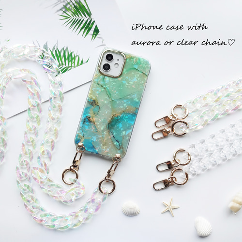 夏限定選べるクリア or オーロラ ショルダーチェーン付き スマホ