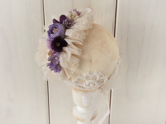 ドール用染め花のスモールヘッドドレス(MLフリー・パープル) 1枚目の画像
