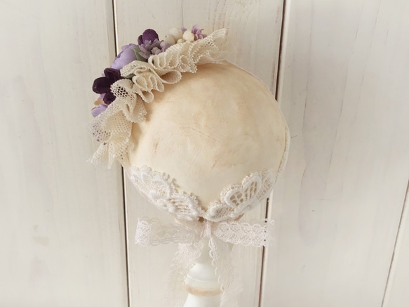 ドール用染め花のスモールヘッドドレス(MLフリー・パープル) 2枚目の画像