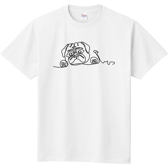 PUG-パグ-ぱぐ 一筆書きパグ Tシャツ 1枚目の画像