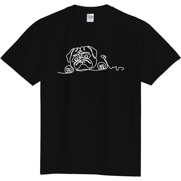 PUG-パグ-ぱぐ 一筆書きパグ Tシャツ 2枚目の画像