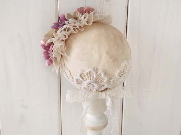 ドール用染め花のスモールヘッドドレス(MLフリー・ピンクパープル) 2枚目の画像