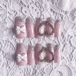 ネイルチップ 韓国 綺麗系 量産型 地雷系 ガーリー リボン ハート ワン  