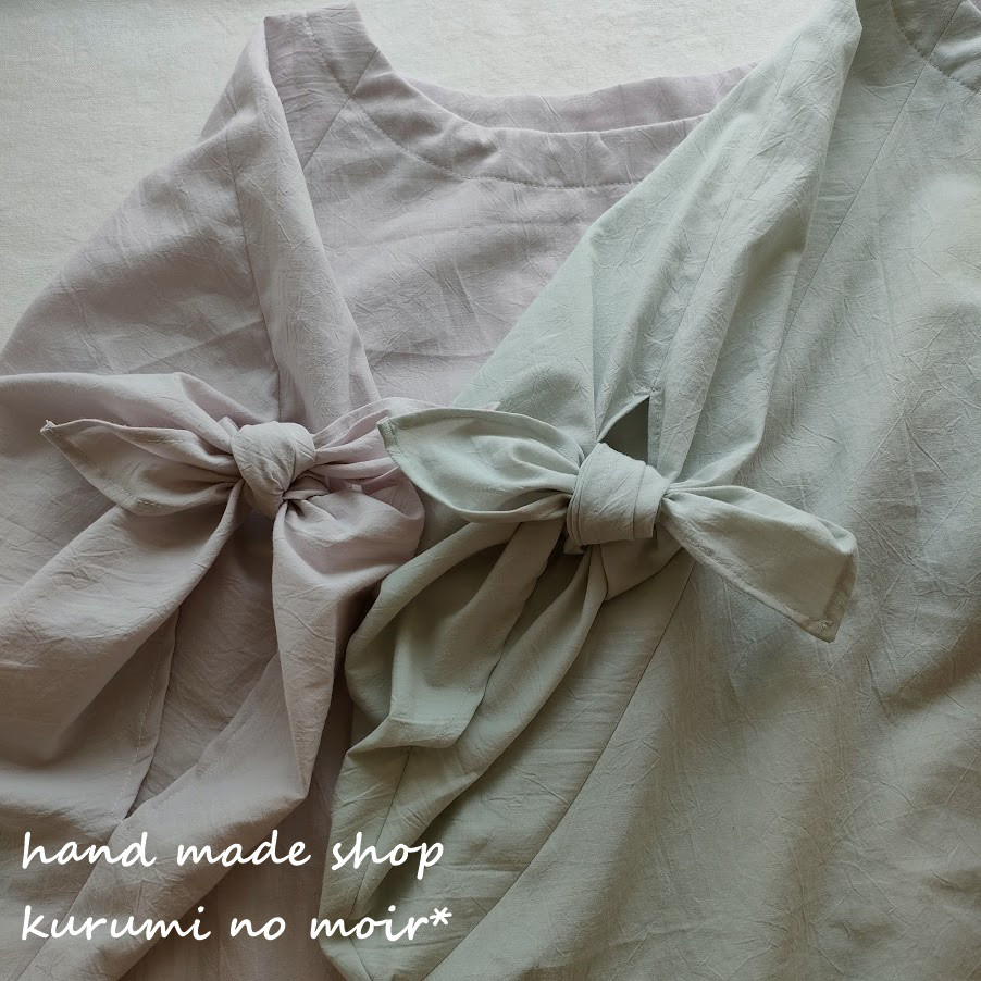 リボンスリーブプルオーバー　国産コットンキャンブリック