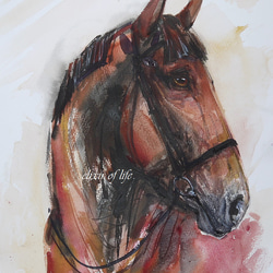 馬の横顔２０２２(水彩画用紙、21cm×２９ｃｍ、Ａ４サイズ、墨、水彩、アクリル） 1枚目の画像