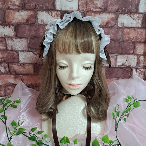 ダブルレースの編み上げ風ヘッドドレス♡ブラウン ヘッドドレス