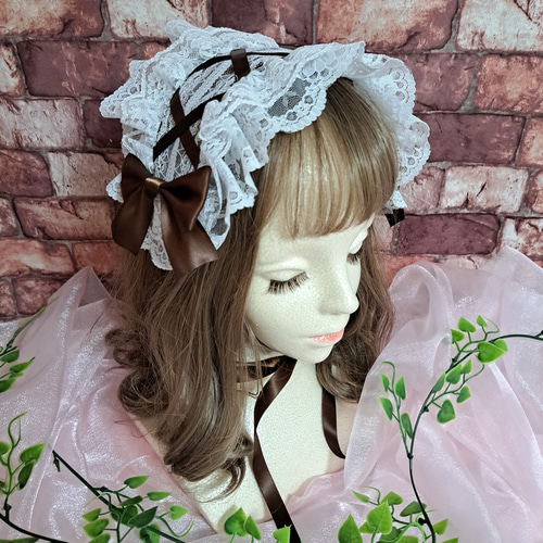 ダブルレースの編み上げ風ヘッドドレス♡ブラウン ヘッドドレス