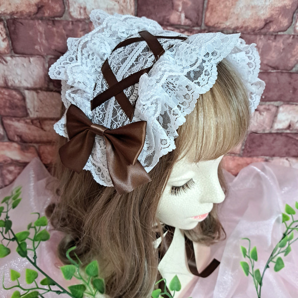 ダブルレースの編み上げ風ヘッドドレス♡ブラウン ヘッドドレス