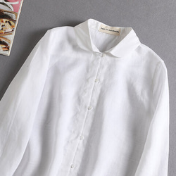 ★サンプルセール　一点のみ★シンプルなシャツスタイルこそこだわりを。麻のシャツ　長袖シャツ　ホワイト 047 2枚目の画像