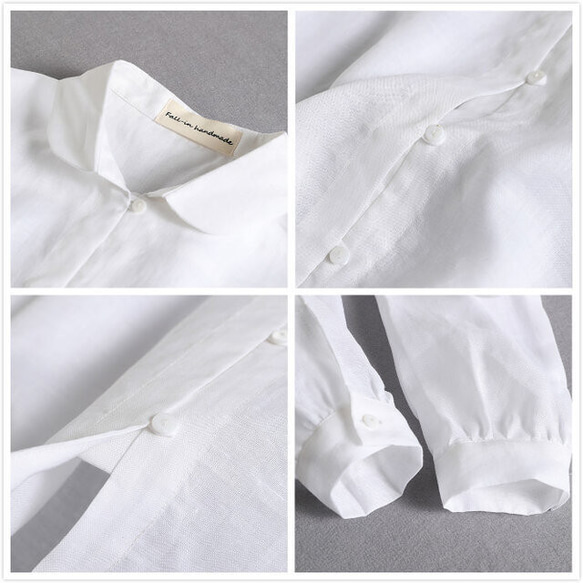 ★サンプルセール　一点のみ★シンプルなシャツスタイルこそこだわりを。麻のシャツ　長袖シャツ　ホワイト 047 4枚目の画像