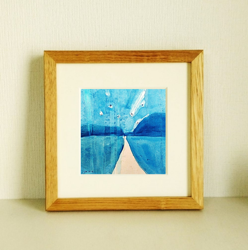 水彩画原画 江の島遠望・鎌倉山から ＃591 水彩絵具、墨