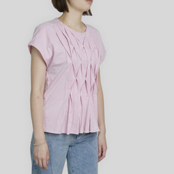 粉色立體格紋打摺小蓋袖 T-Shirt 第3張的照片