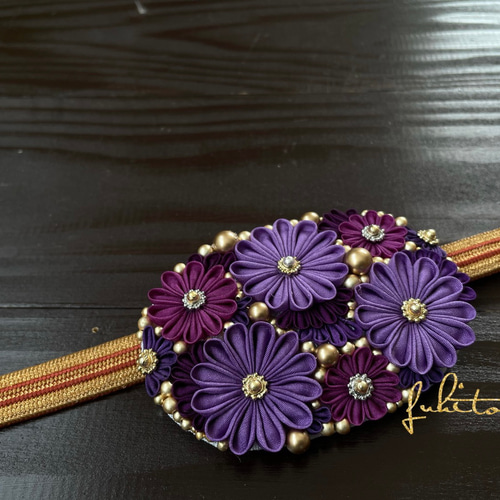 正絹羽二重 つまみ細工 振り袖用帯留め