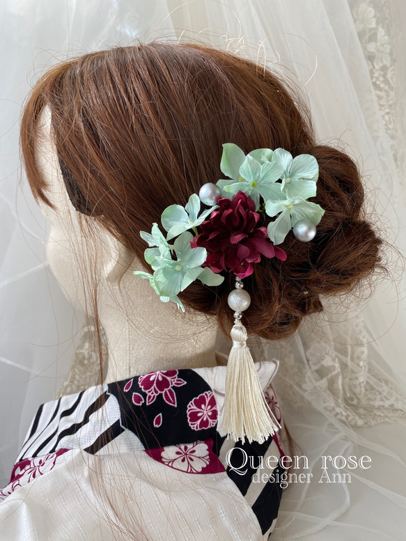 【送料無料】Queen rose モダン　ホワイトタッセル髪飾り 5枚目の画像