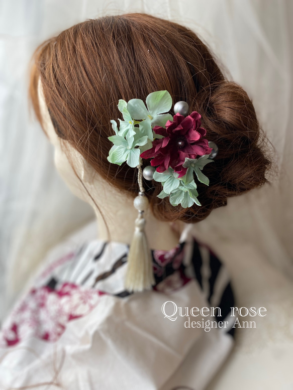 【送料無料】Queen rose モダン　ホワイトタッセル髪飾り 4枚目の画像