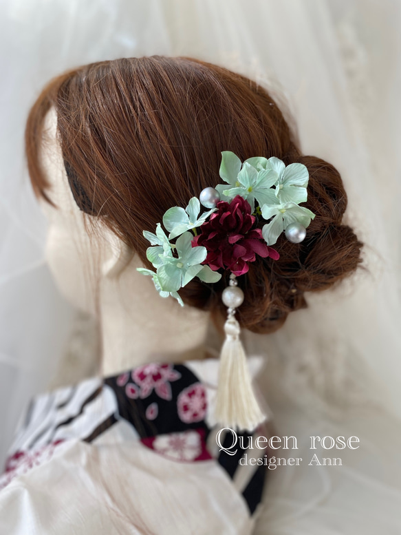 【送料無料】Queen rose モダン　ホワイトタッセル髪飾り 1枚目の画像