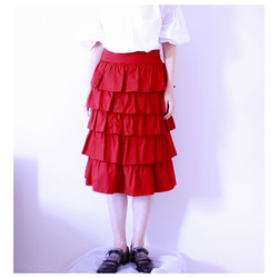 S～LL　コットンリネン　5段フリルスカート　（赤）後ろゴム 7枚目の画像